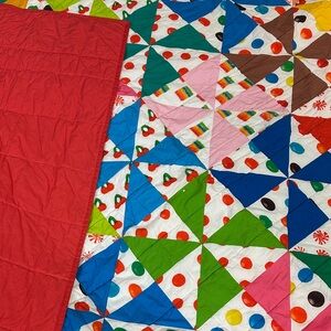 NWOT - Colorful Candy Patchwork Quilt with Red Backing
